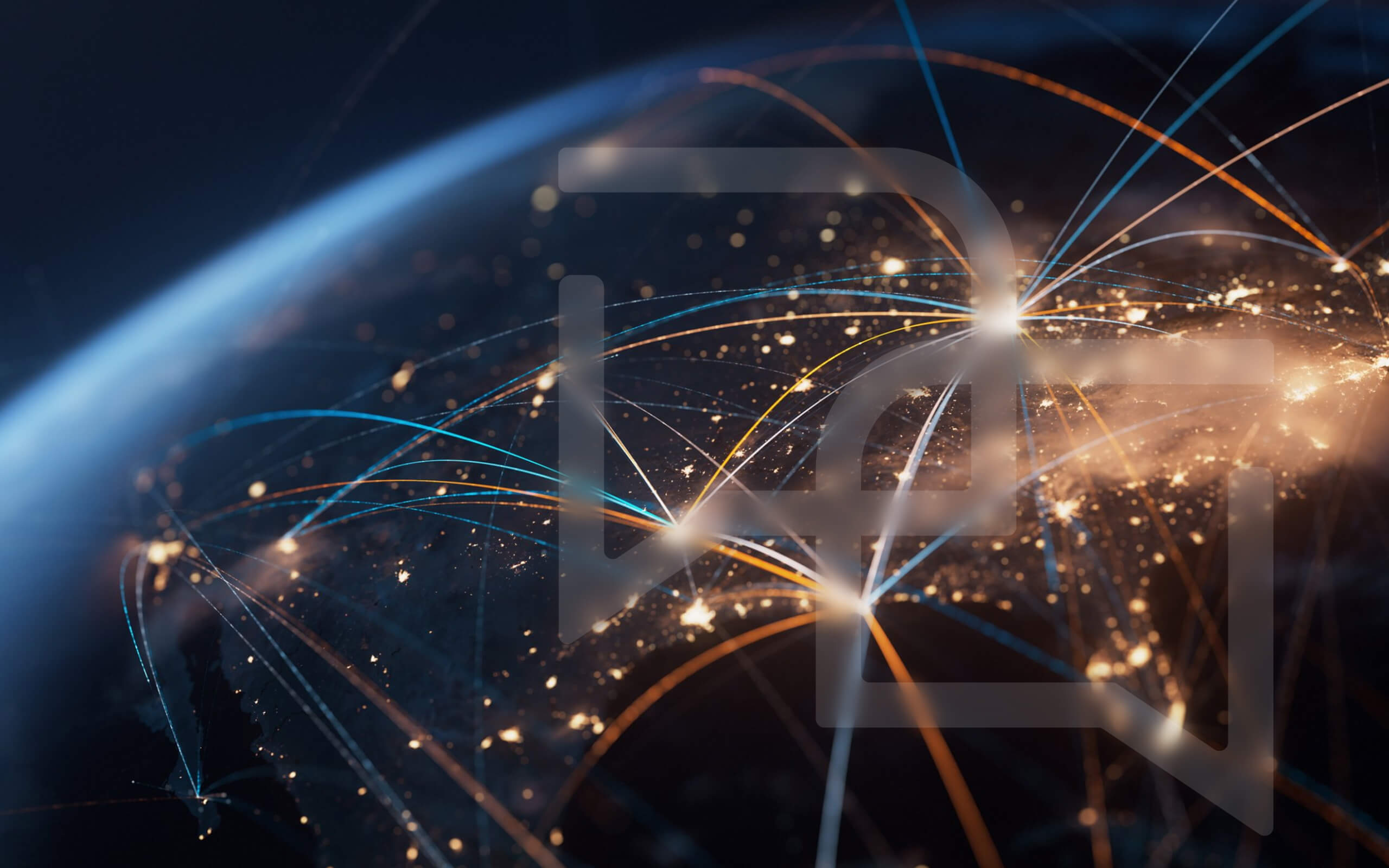 Digitale Weltkarte mit Netzwerkverbindungen symbolisiert globale Vernetzung in der Projektarbeit bei hpm (Hofmann Projektmanagement)